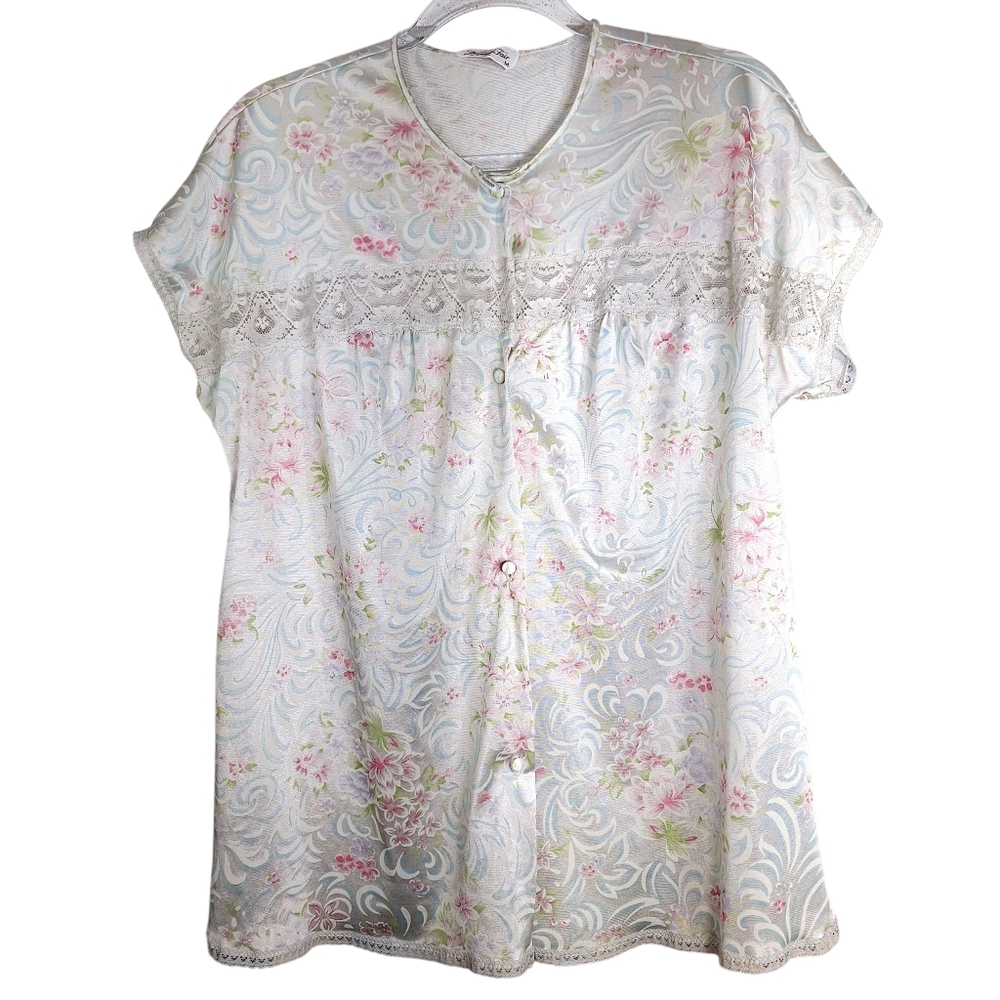 Vintage Vanity Fair Floral Lace Top Womens Medium Nightie Pajama Cottagecore
